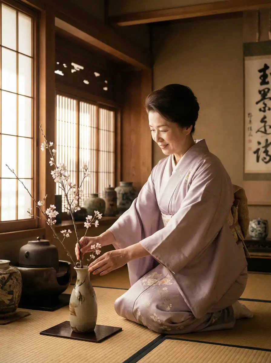 一位优雅的 情侣视频-甜蜜时刻|高清浪漫视频|每日精选更新 在和室中插花
